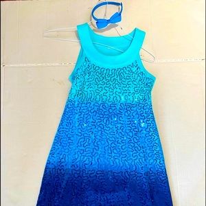 Justice Girls Size 12 Sleeveless Blue  Sequined Dress with Matching Headband